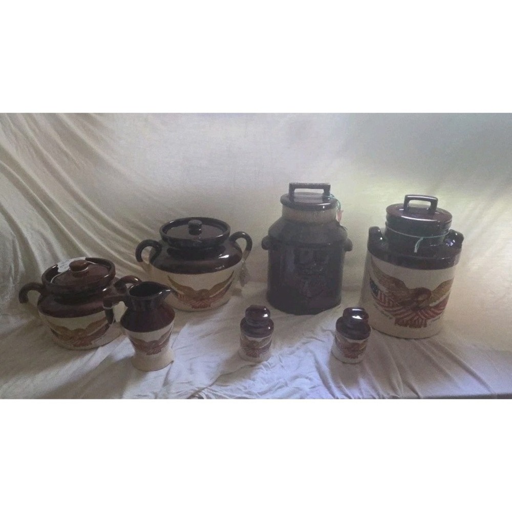 Vintage Signed McCoy Art Pottery SPIRIT OF SEVENTY SIX Bicentennial EAGLE 7 PC.